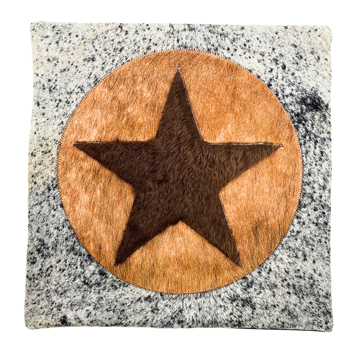 Speckled & Brown Cowhide & Buffalo Hide Star Pillow Cover, 20"x20"