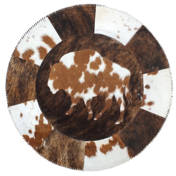 Round Western Rug - Cowhide with Bison Print 42" (3.5')