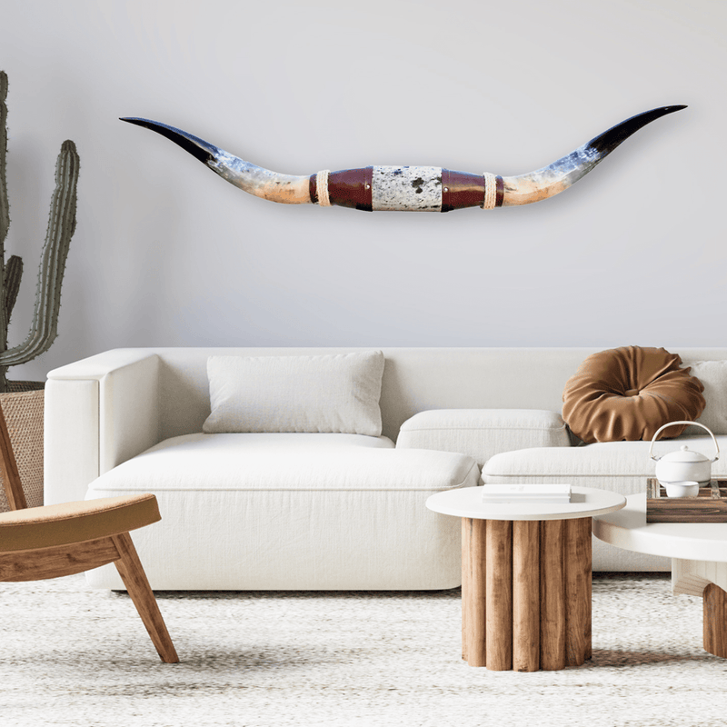 Mounted Polished Steer Horns - 5’ Long