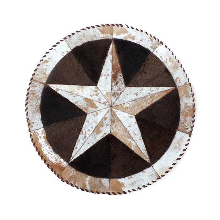 Round Buffalo Area Rug – Tricolor Bison Center with Cowhide Star Border (60" Diameter)