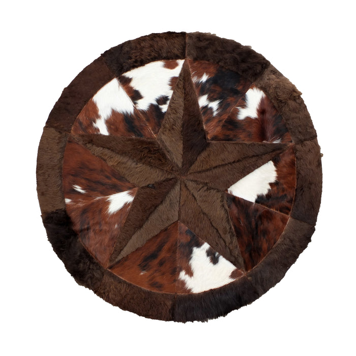 Round Buffalo Area Rug – Tricolor Bison with Star Border (72" Diameter)