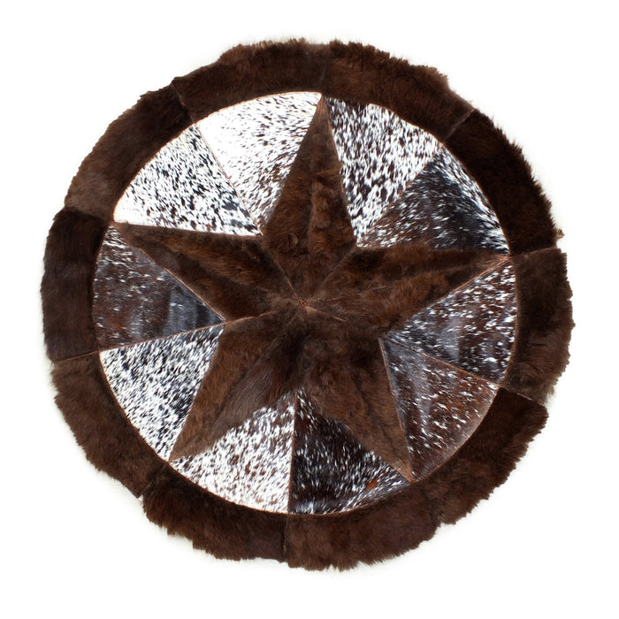 Round Buffalo Area Rug – Brown Speckled Bison with Star Border (42" Diameter)