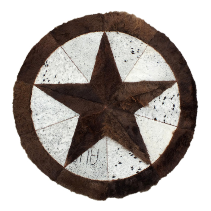 Round Buffalo Area Rug – Black Speckled Bison with Star Border (60" Diameter)