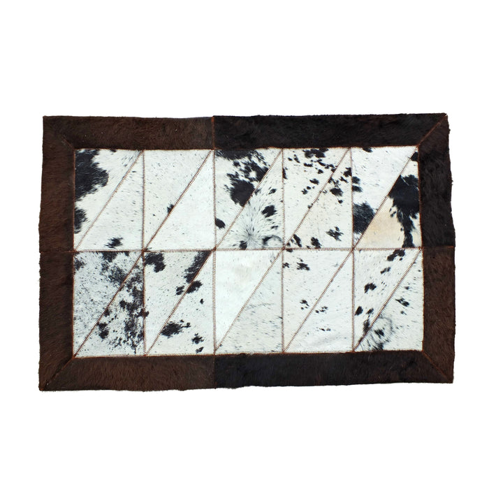 Rectangle Patchwork Rug – Brindle Cowhide with Bison Leather Border (2' x 6')