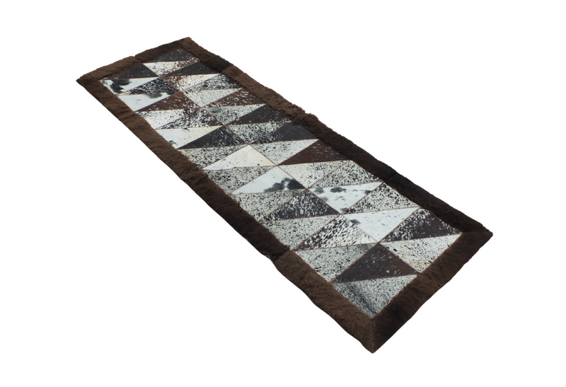 Rectangle Patchwork Runner - Cowhide Center, Bison Edge- 2'x6, Black Speckled