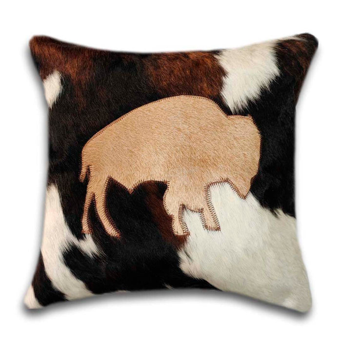 Genuine Cowhide Pillow Tricolor with Bison