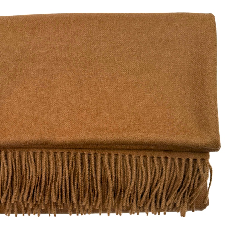Premium 100% Pure Baby Alpaca Blanket – Woven Design - Camel