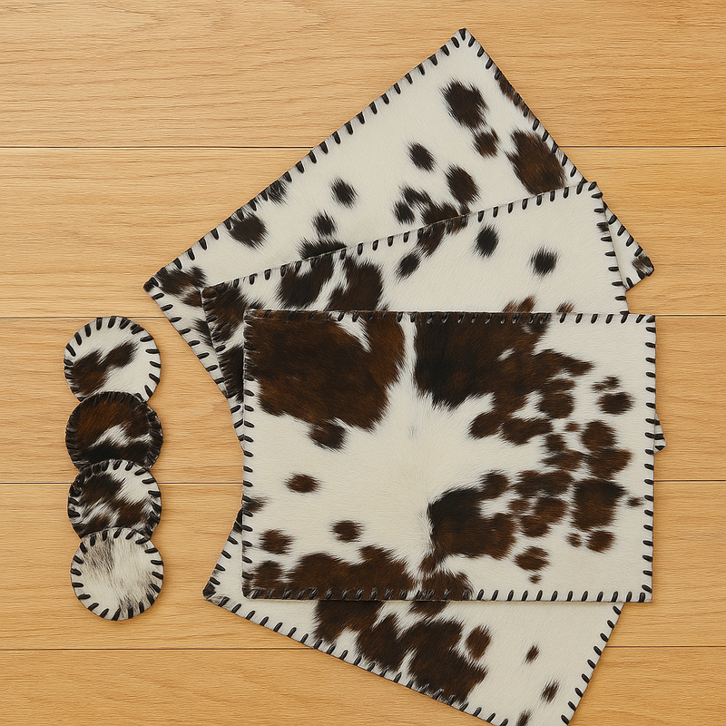 Genuine Cowhide Leather Rectangle Placemats & 4 Coasters Bundle