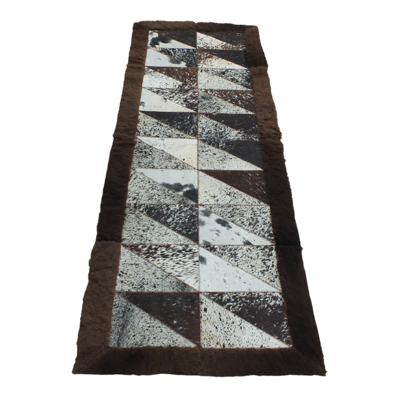 Bison Rectangle Patchwork Area Rug - Cowhide Center, Bison Edge- 2'x6 - Brown Speckled