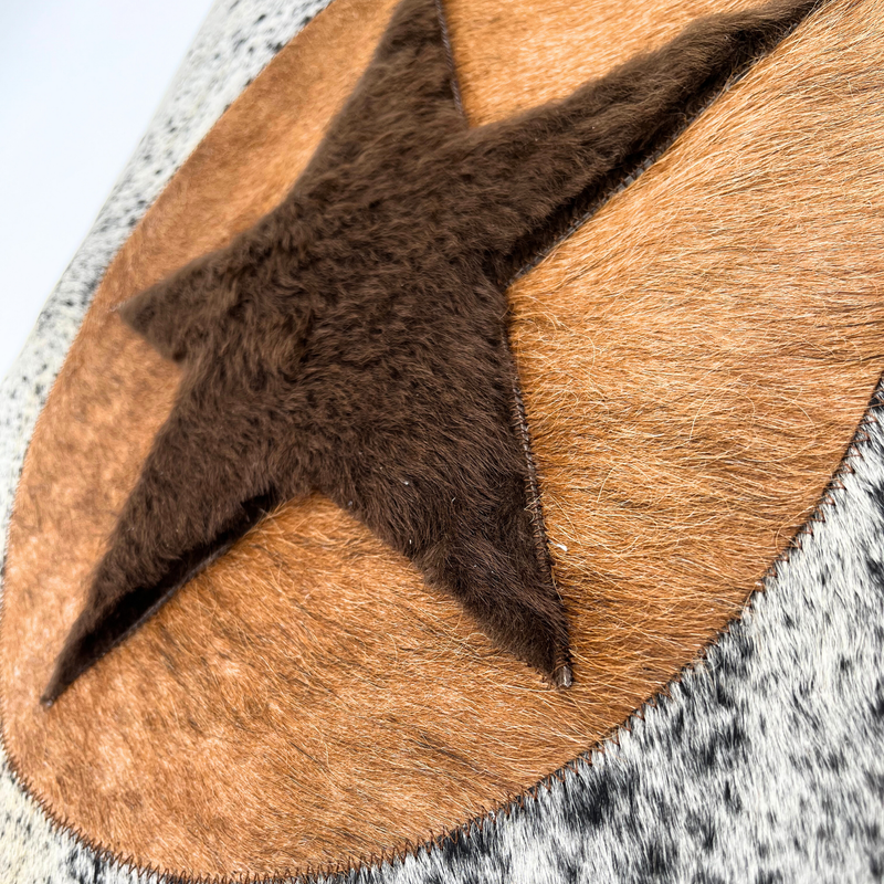 Speckled & Brown Cowhide & Buffalo Hide Star Pillow Cover, 20"x20"