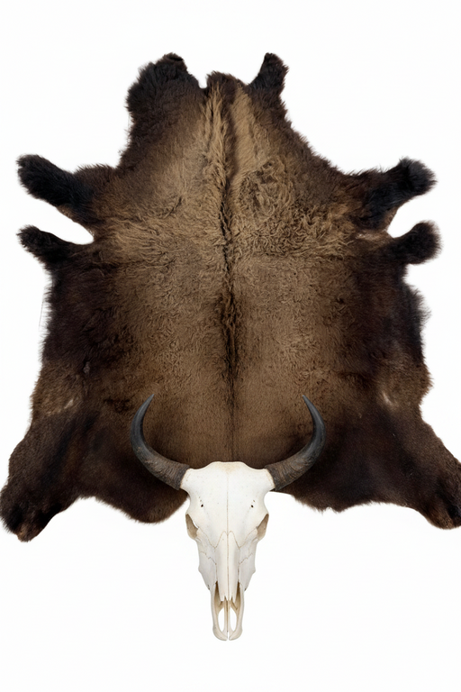 buffalo hide and bison skull 