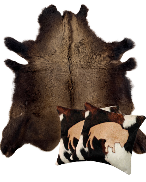 The Signature Luxe Bison & Tricolor Cowhide Pillow Bundle
