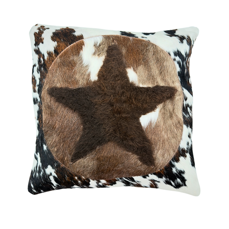 Cowhide & Buffalo Hide Star Pillow Cover, 20" x 20" - Tricolor