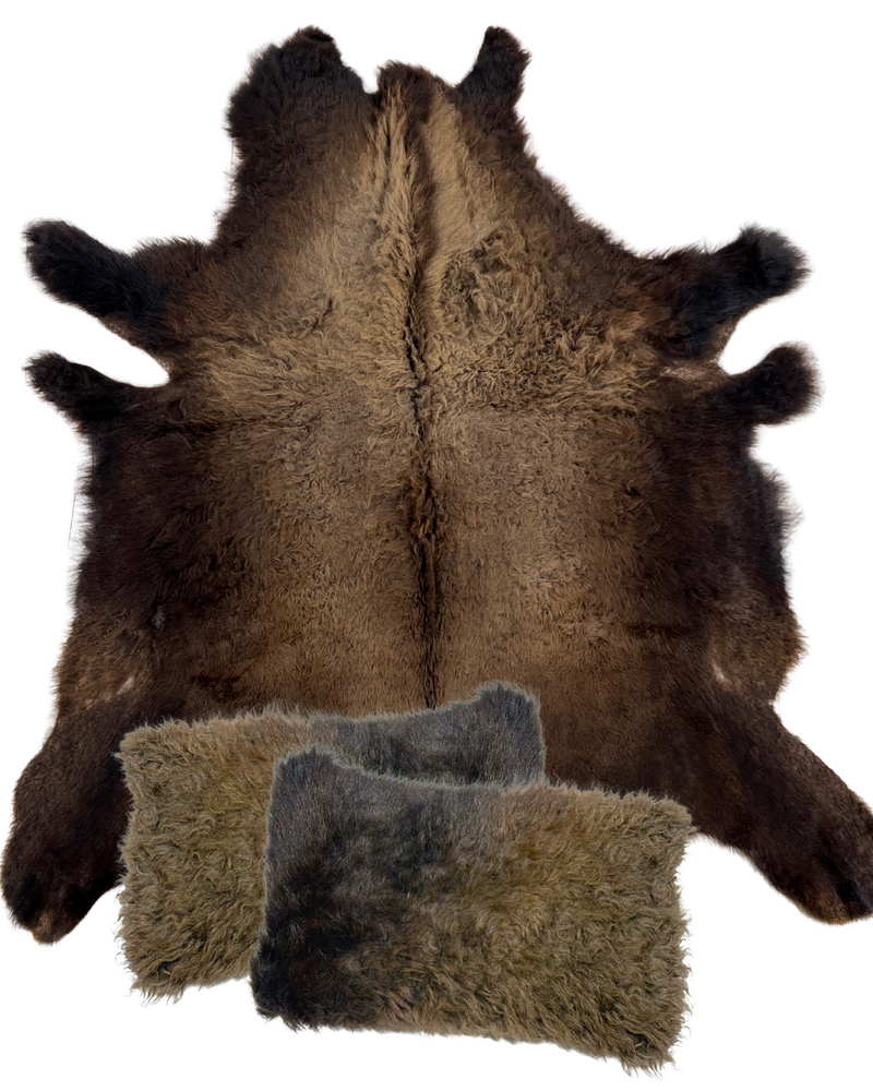 The Signature Luxe Bison Hide (Large) & Bison 12"x20" Pillow Bundle