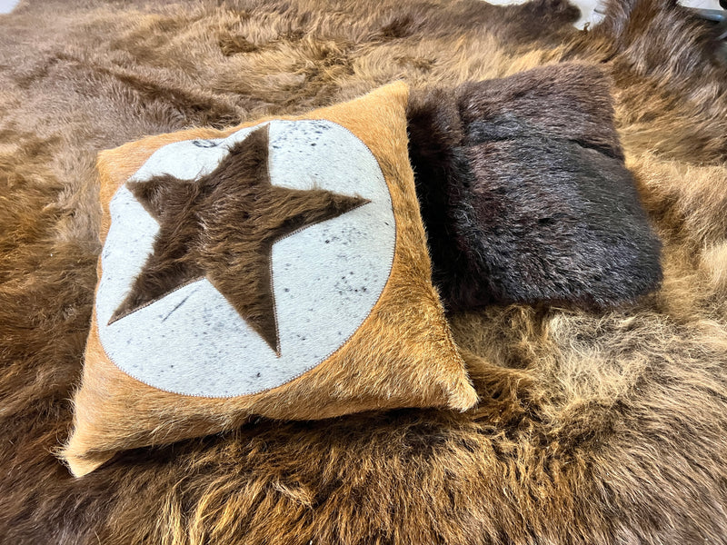 Bison Leather Throw Pillow – Square Luxe Accent (20" x 20") with Insert