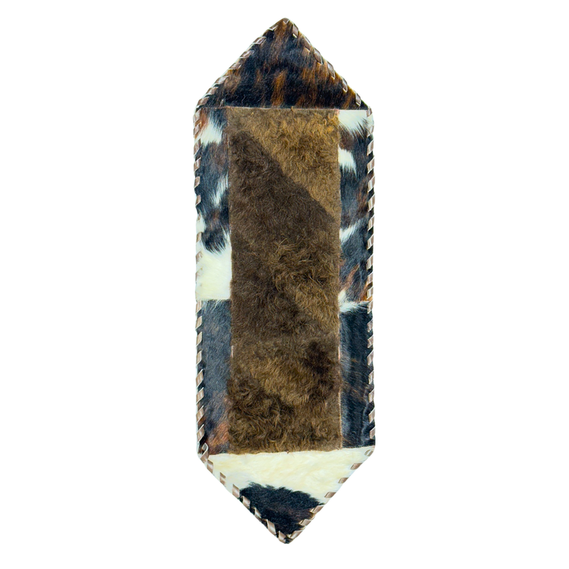 Rustic Cowhide and Bison Leather Table Runner – Hand-Stitched Western Decor - Tricolor