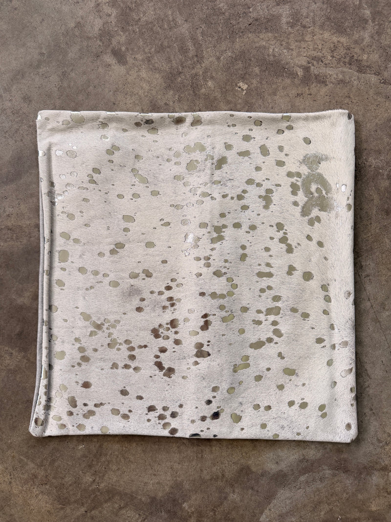Cowhide Pillow Cover Metallic Silver
