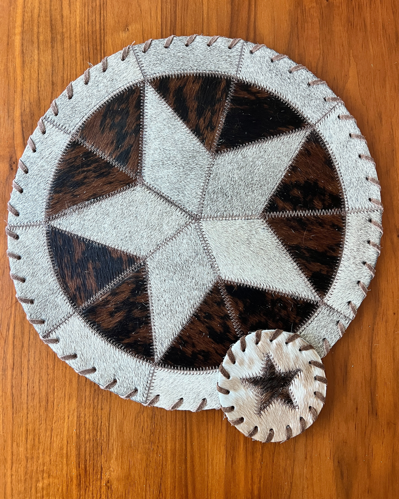 Genuine Cowhide Leather Circle Placemats & 4 Coasters Bundle Star