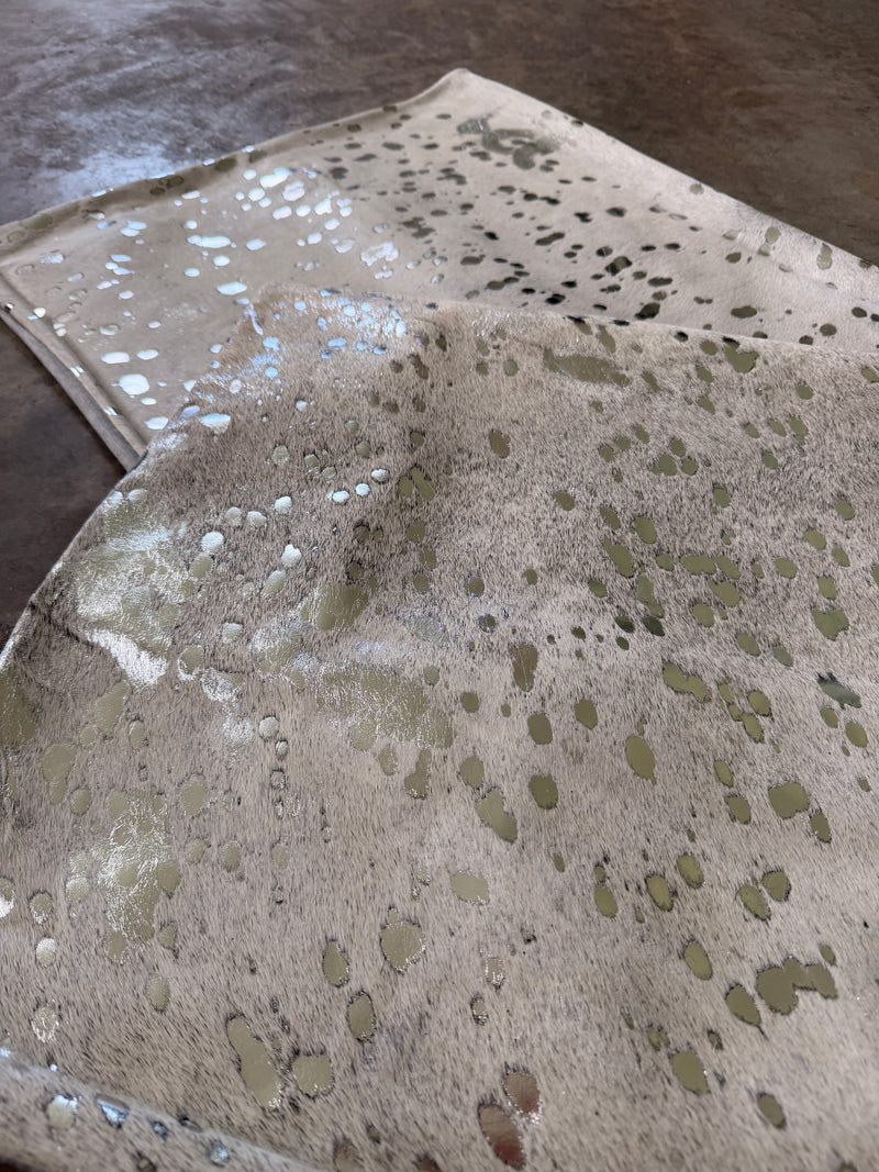 Cowhide Pillow Cover Metallic Silver
