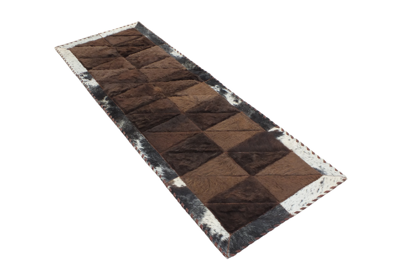 Rectangle Bison & Cowhide Patchwork Area Rug - Bison Center 2'x6' - Tricolor