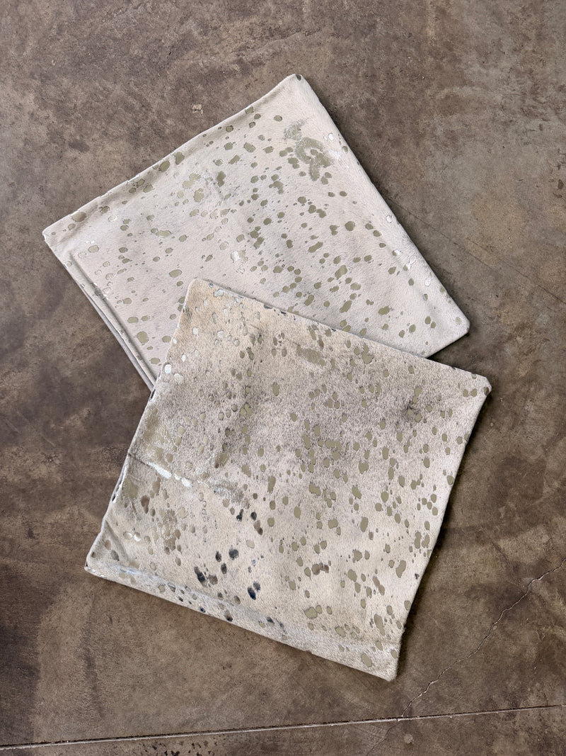 Cowhide Pillow Cover Metallic Silver