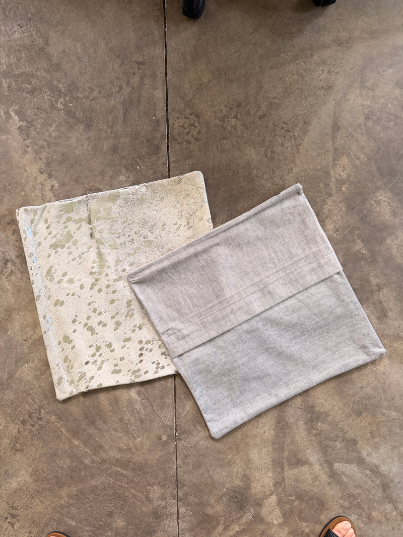 Cowhide Pillow Cover Metallic Silver