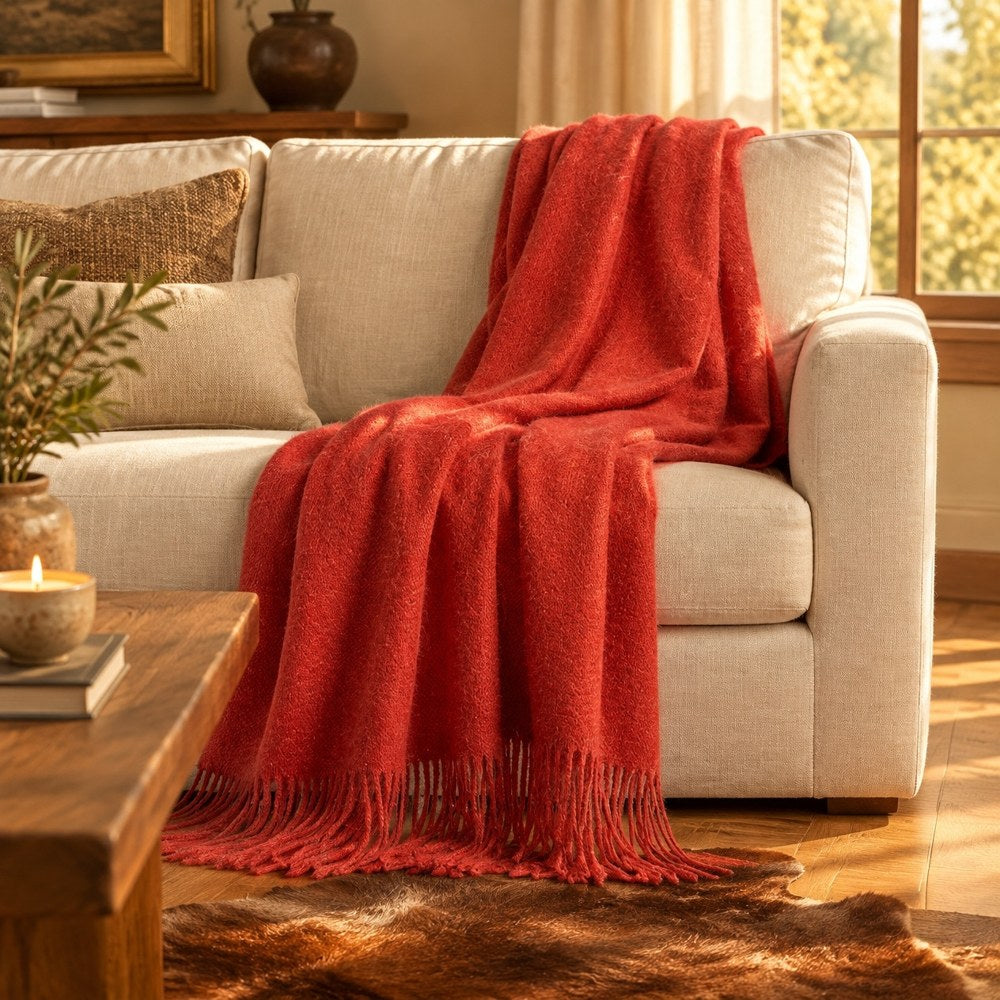Red alpaca throw - email scene