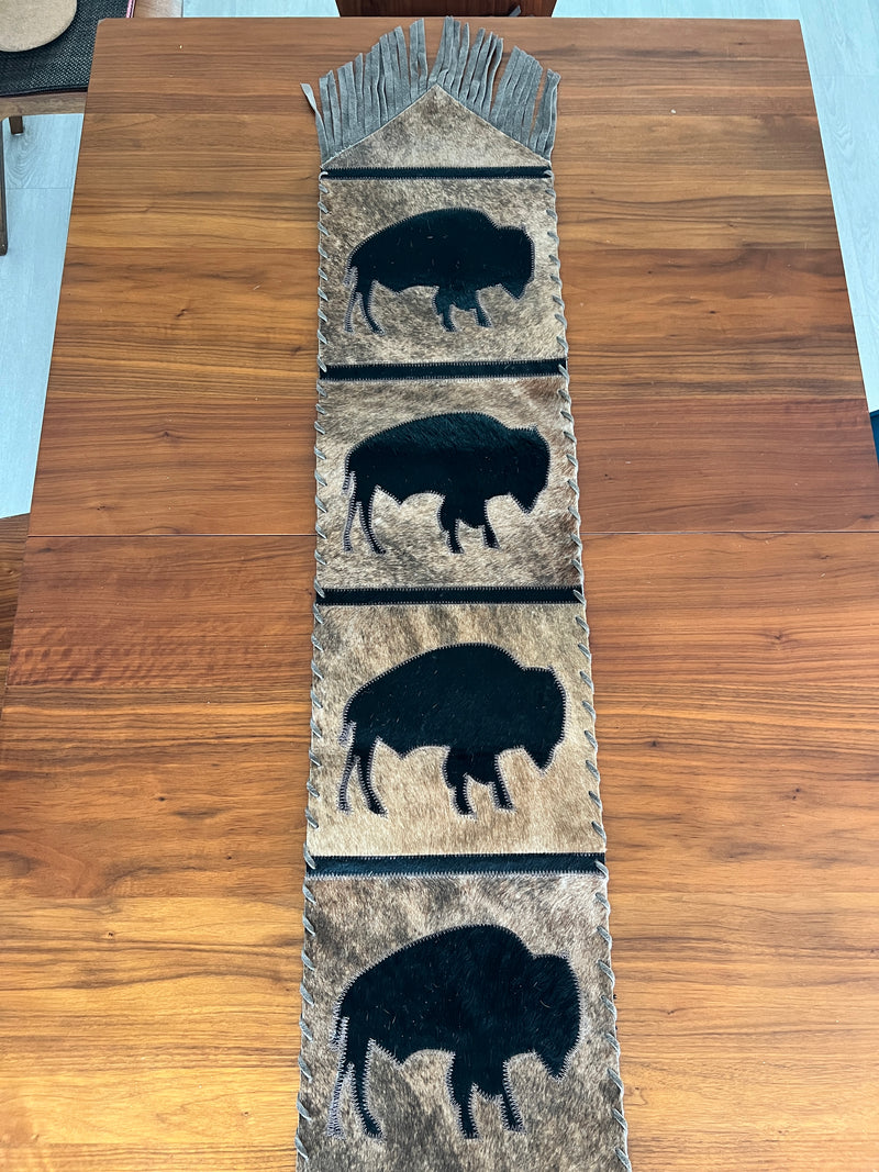 Handmade Cowhide Runner Bison Design 1’x6’