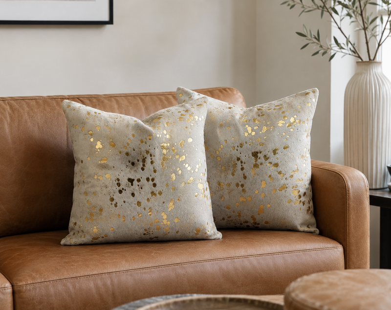 Cowhide Pillow Metallic Gold