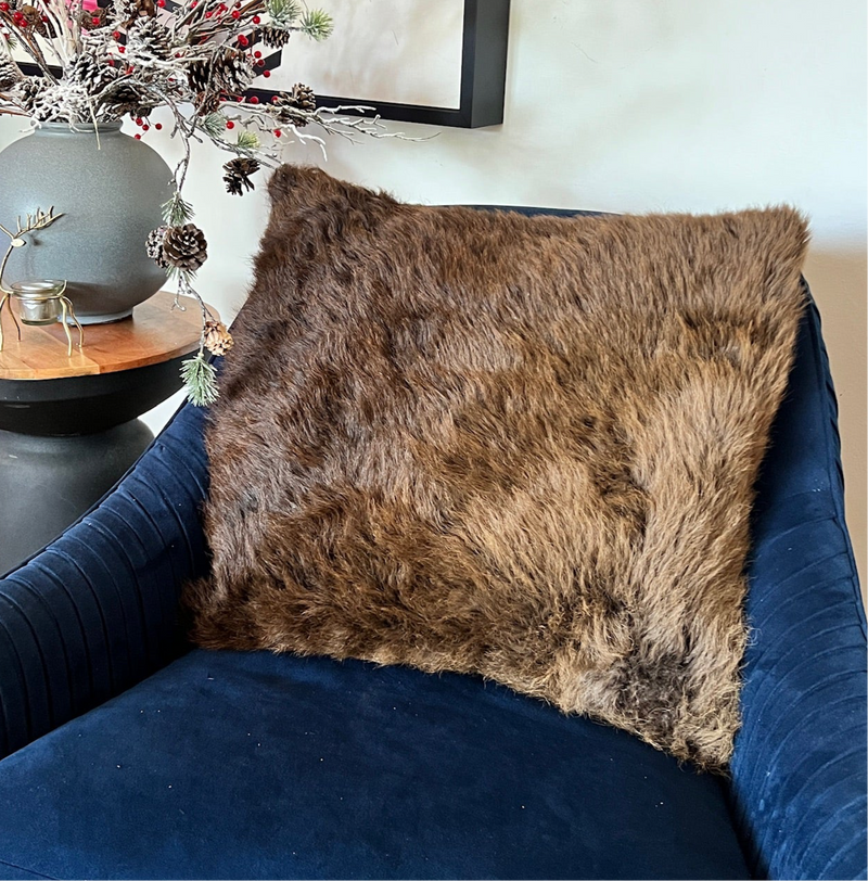 Bison Leather Throw Pillow – Square Luxe Accent (20" x 20") with Insert