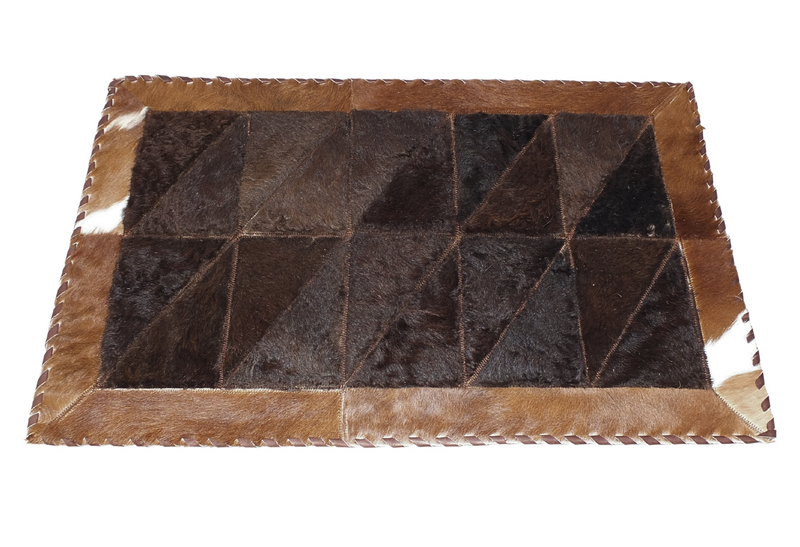 Rectangle Patchwork Area Rug - Cowhide, Bison Center 2'x3' - Brown and White