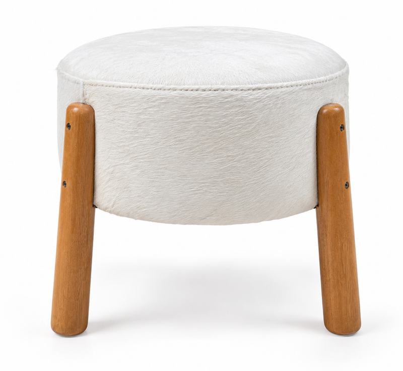 Brazilian Cowhide Leather Stool with Eucalyptus Wood Legs