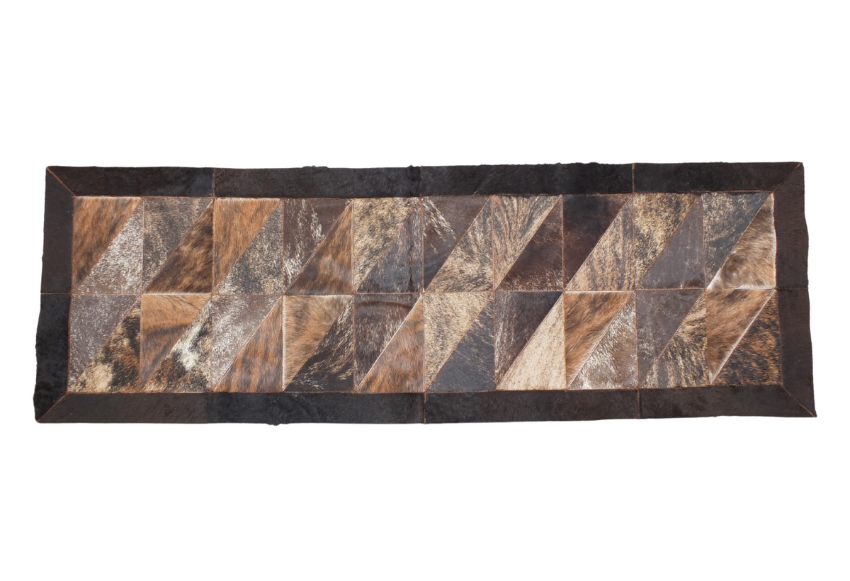 Rectangle Patchwork Area Rug - Cowhide Center, Bison Edge- 2'x6 Brindl ...