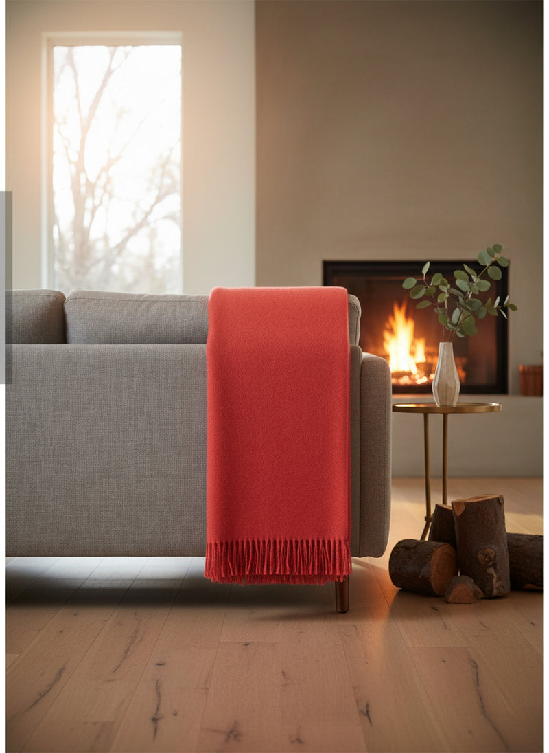 Premium Baby Alpaca Blanket – Woven Design Red