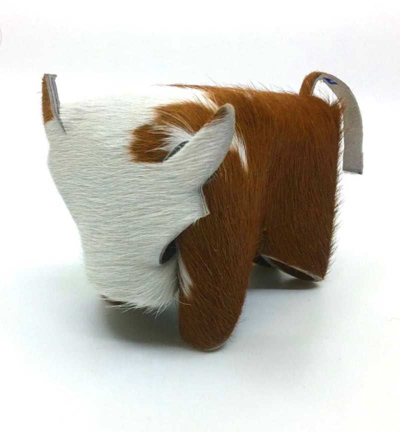Cowhide Hair-On Bull Figurine | Handcrafted Decorative or Desktop Accent
