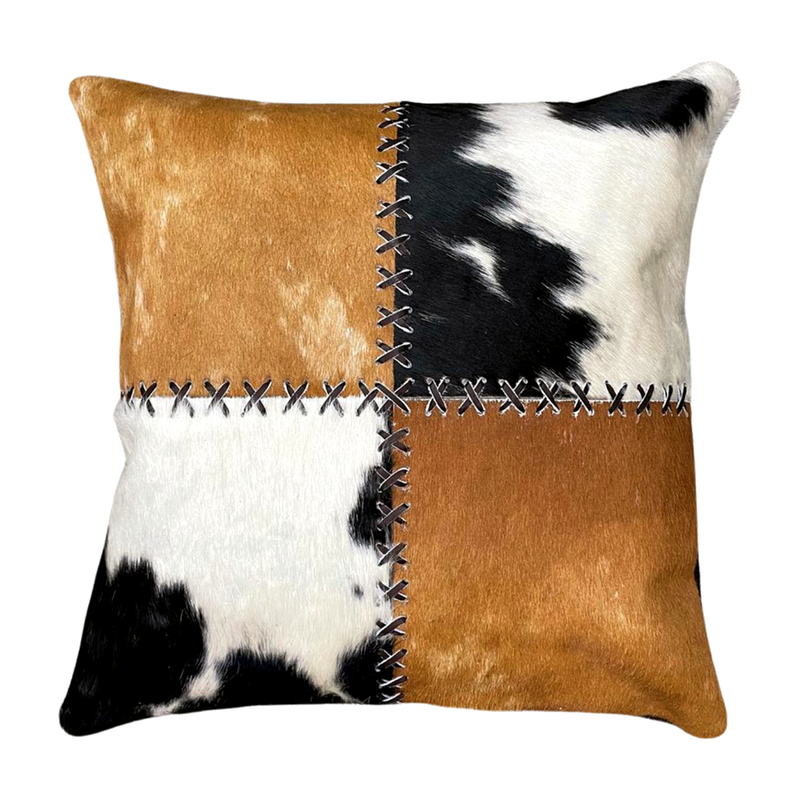 Cowhide Pillow Cover Patchwork Tricolor 16x16