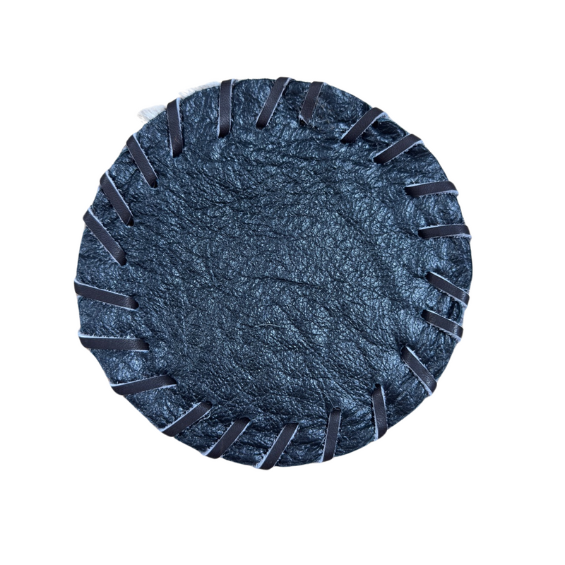 Handcrafted Circle Cowhide Coasters - Natural Leather Drink Mats Bison Design