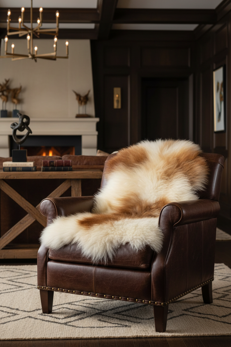 White and Caramel Brown Plush Icelandic Sheepskin