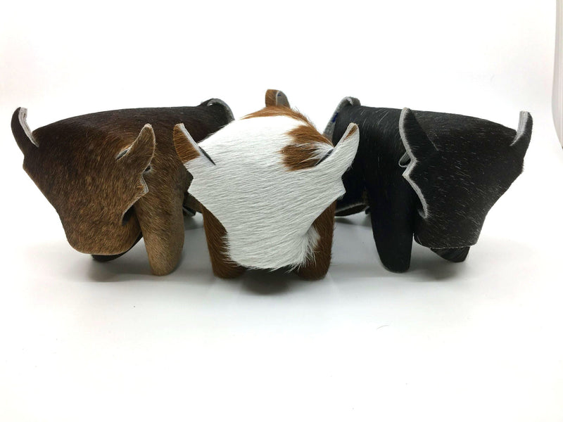 Cowhide Hair-On Bull Figurine | Handcrafted Decorative or Desktop Accent