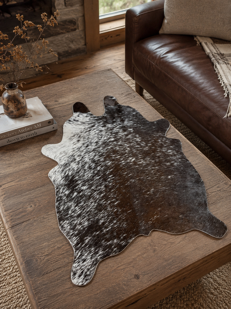 Cutout Cowhide Hair-On Mini Rug Tricolor Speckled | Natural Shape 2' x 2.5