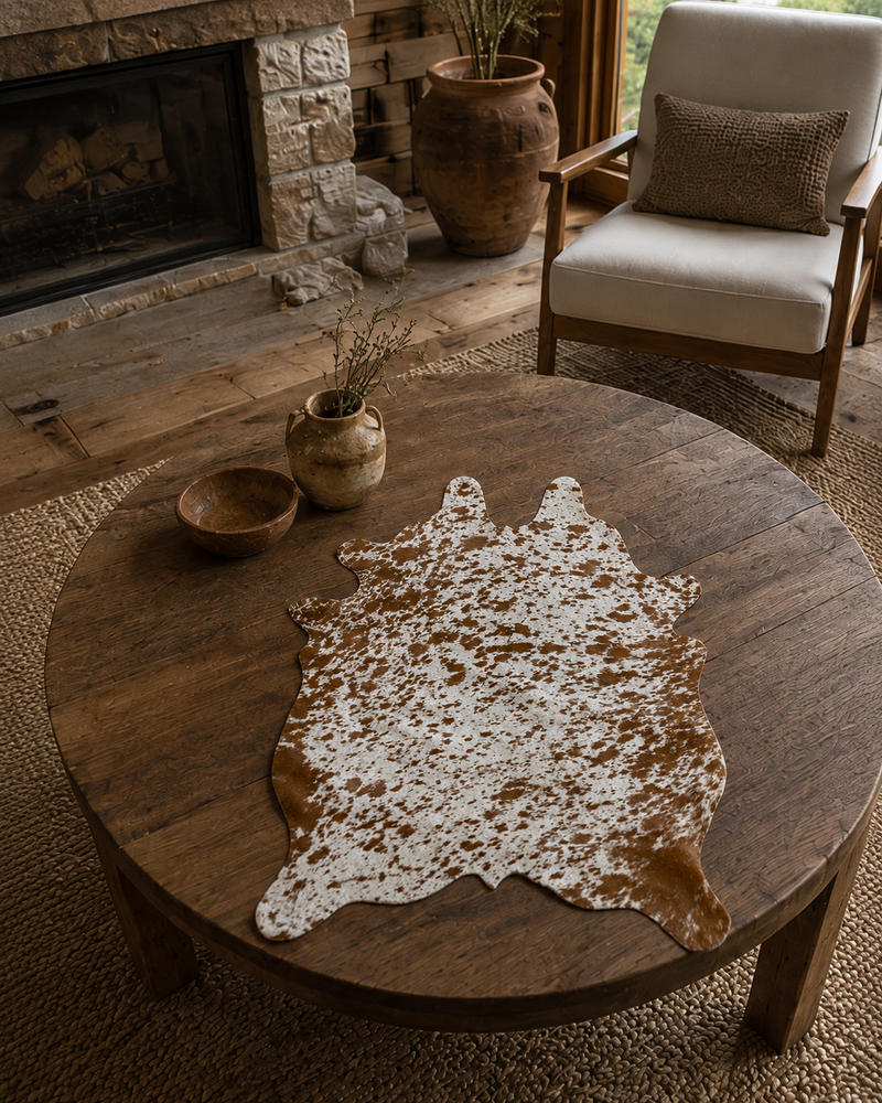 Cutout Cowhide Hair-On Mini Rug Brown and White Speckled | Natural Shape 2' x 2.5