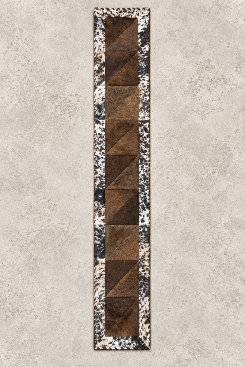 Rectangle Bison Patchwork Runner with Cowhide Trim - Black and White, 1'x6'
