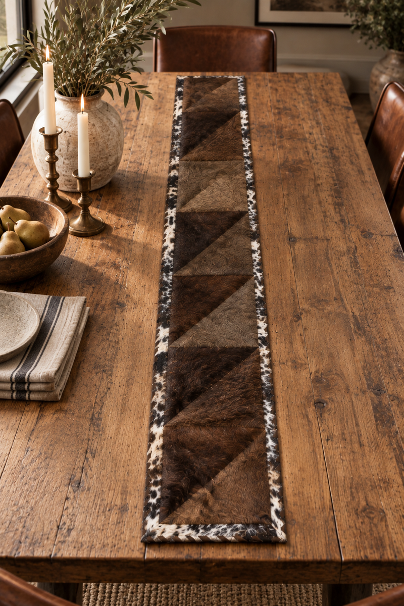 Rectangle Bison Patchwork Runner with Cowhide Trim - Black and White, 1'x6'