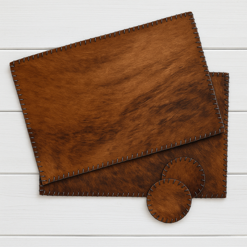 Genuine Cowhide Leather Rectangle Placemats & 4 Coasters Bundle