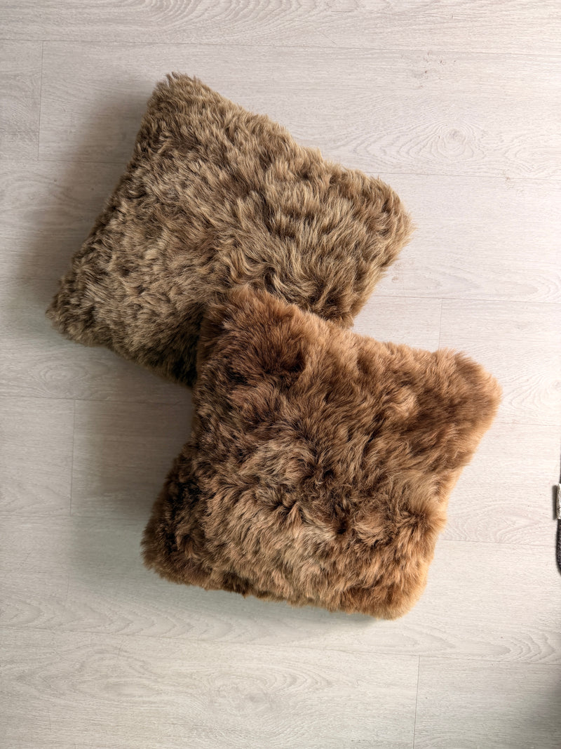 Brown Sheepskin Throw Pillow | Genuine Icelandic Sheepskin Shorn Hair | 16" x 16"
