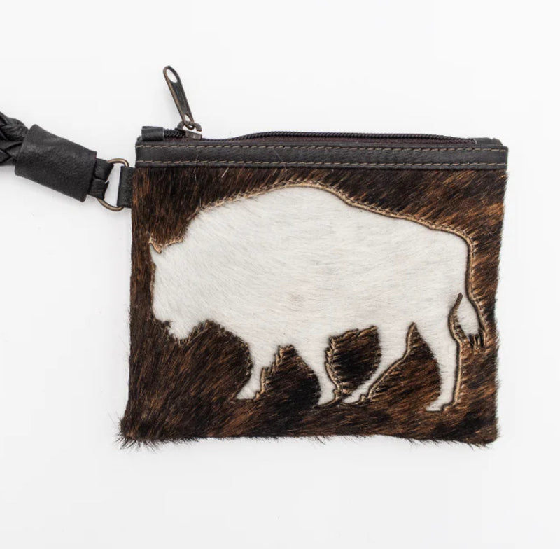 Handcrafted Cowhide Mini Wrist Purse or Clutch - Buffalo Design