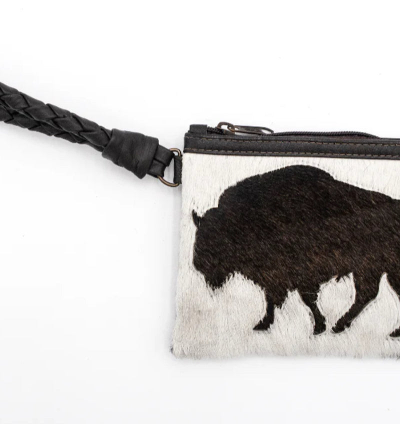 Handcrafted Cowhide Mini Wrist Purse or Clutch - Buffalo Design