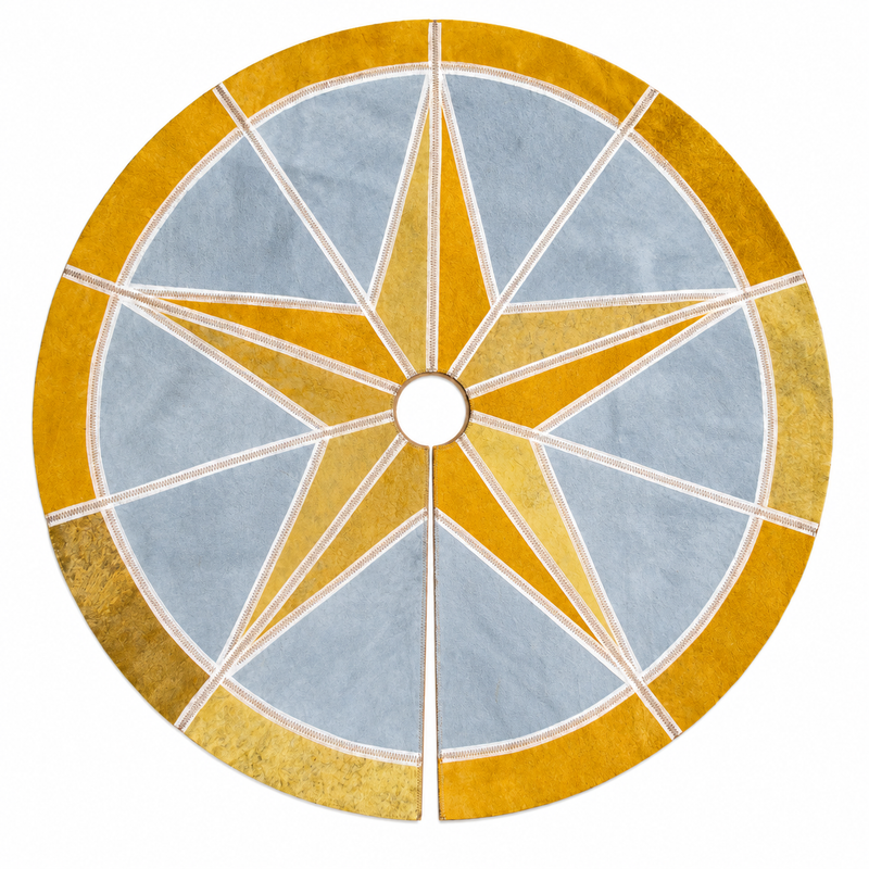 Round Bison Christmas Tree Skirt with Cowhide Star & Trim - Tricolor
