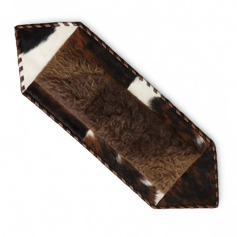 Cowhide & Bison Hair Table Runner - Brown and White, 1'x3'