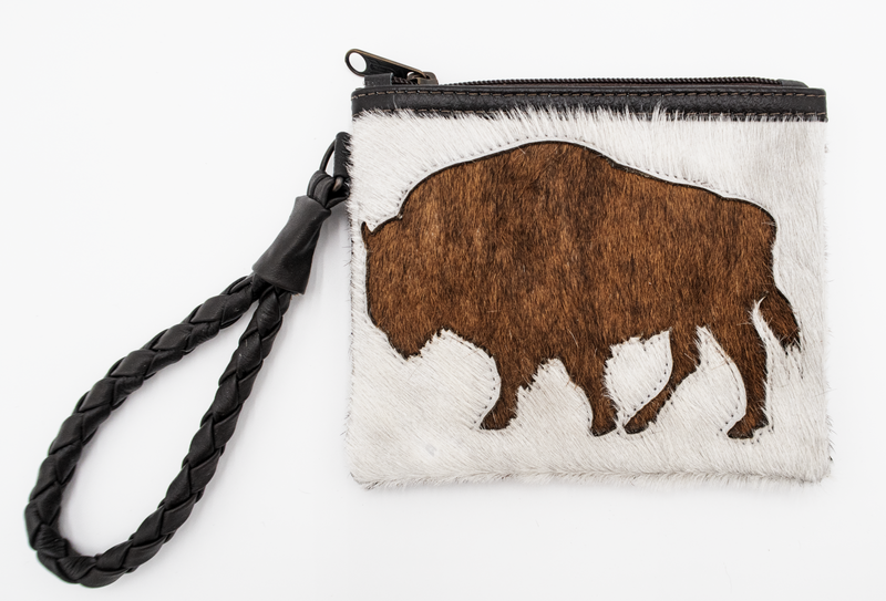 Handcrafted Cowhide Mini Wrist Purse or Clutch - Buffalo Design